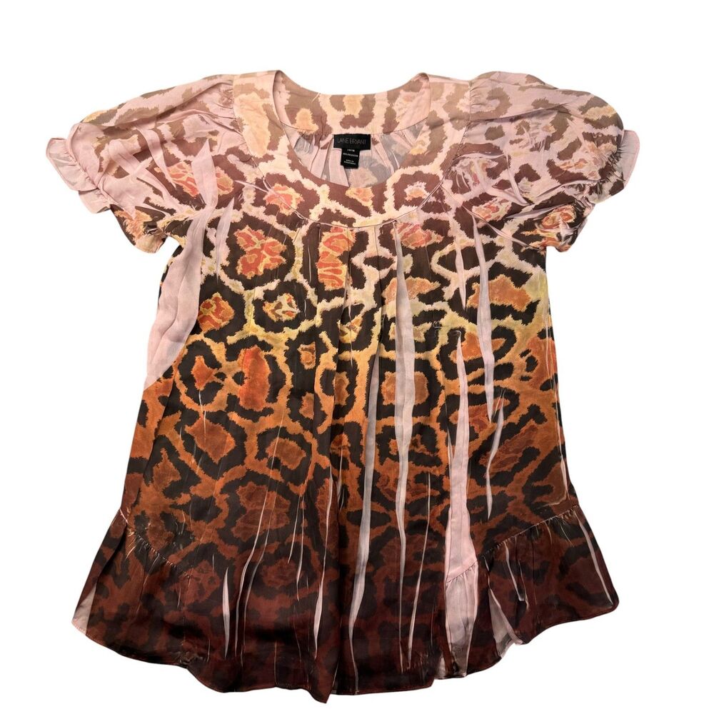 Lane Bryant Top Womens 14 16 Brown Sheer Ombre Career Work Casual Comfy Shirt